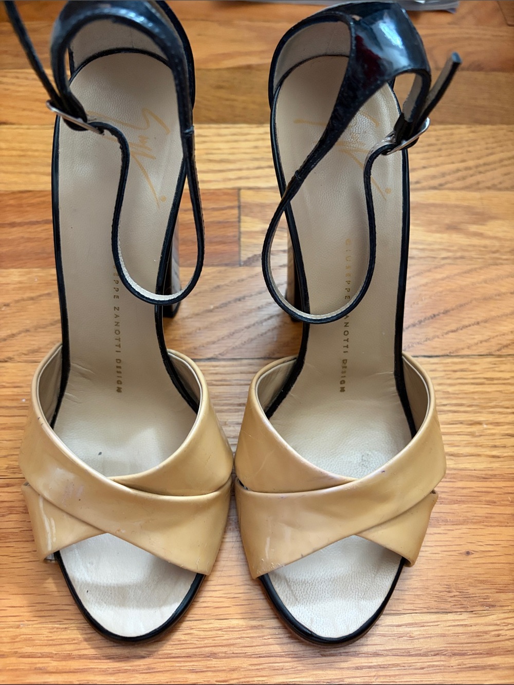 Giuseppe Zanotti Two-Tone Beige and Black Cross-Strap High Heel Sandals 36